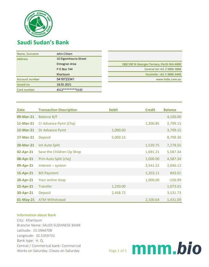 Narodowy Bank Sudanu szablon w formacie excel pdf